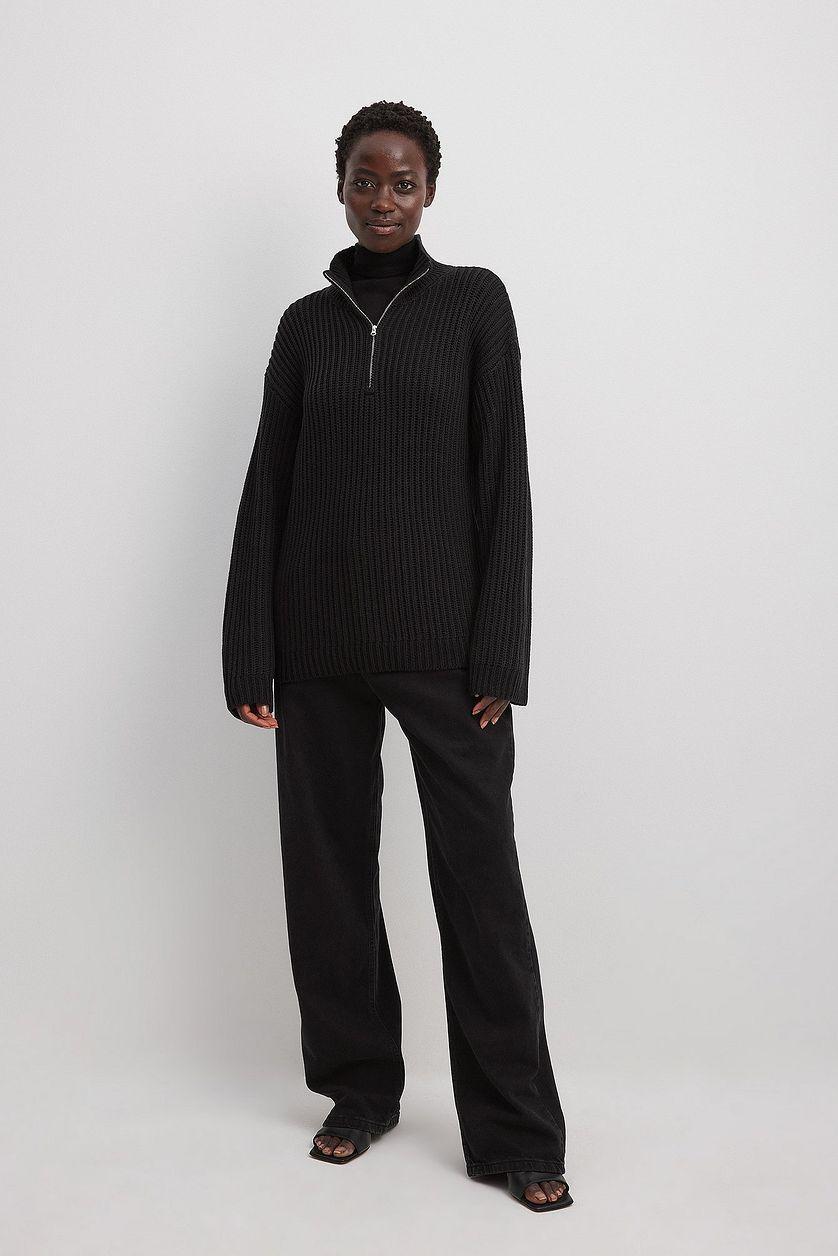 High Neck Zipped Knitted Sweater Product Image