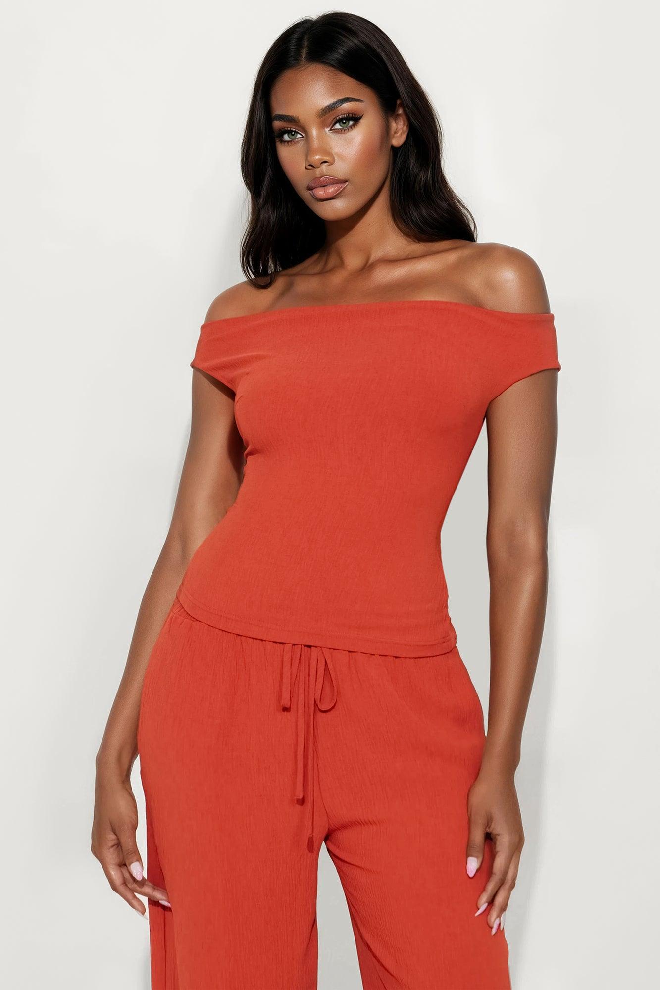 Ana Off Shoulder Pant Set - Rust Product Image