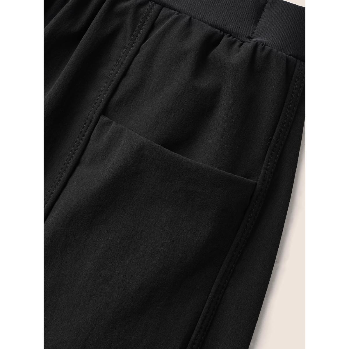 Plus Size Solid High Rise Side Seam Pocket Swim Bottom Women's Swimwear Black Beach Non High stretch Wide Leg High Rise Side seam pocket Curve Swim Bottoms BloomChic 12/L Product Image