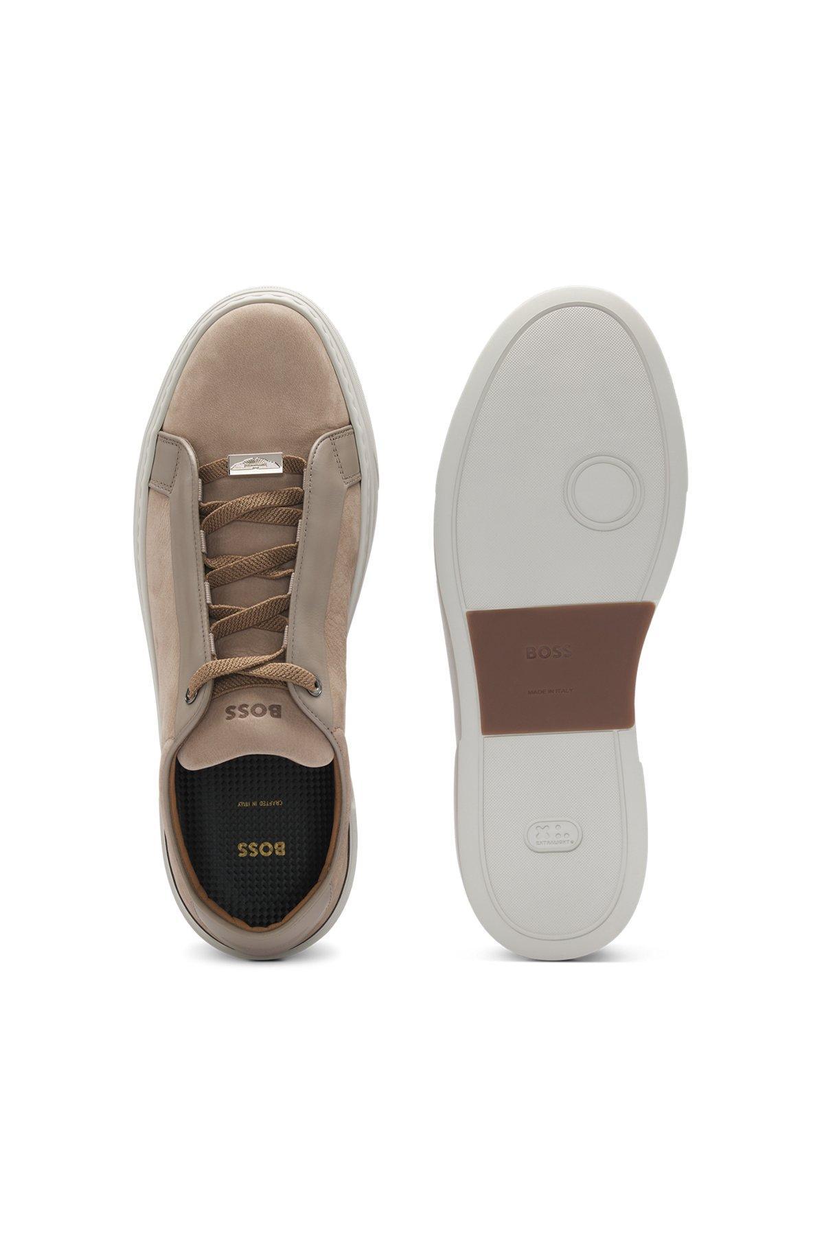 BOSS - BOSS x ASTON MARTIN grained-leather trainers with hidden laces - Khaki Product Image
