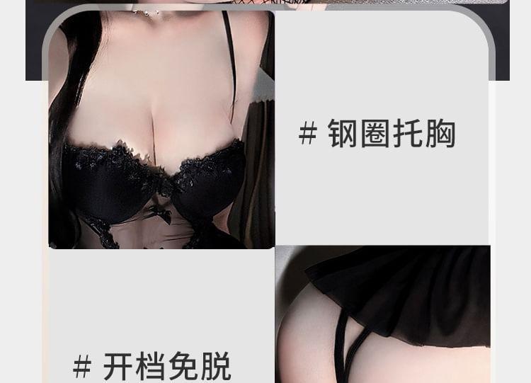 Bow Mesh Teddy / Stockings / Bow Garter / Set Product Image