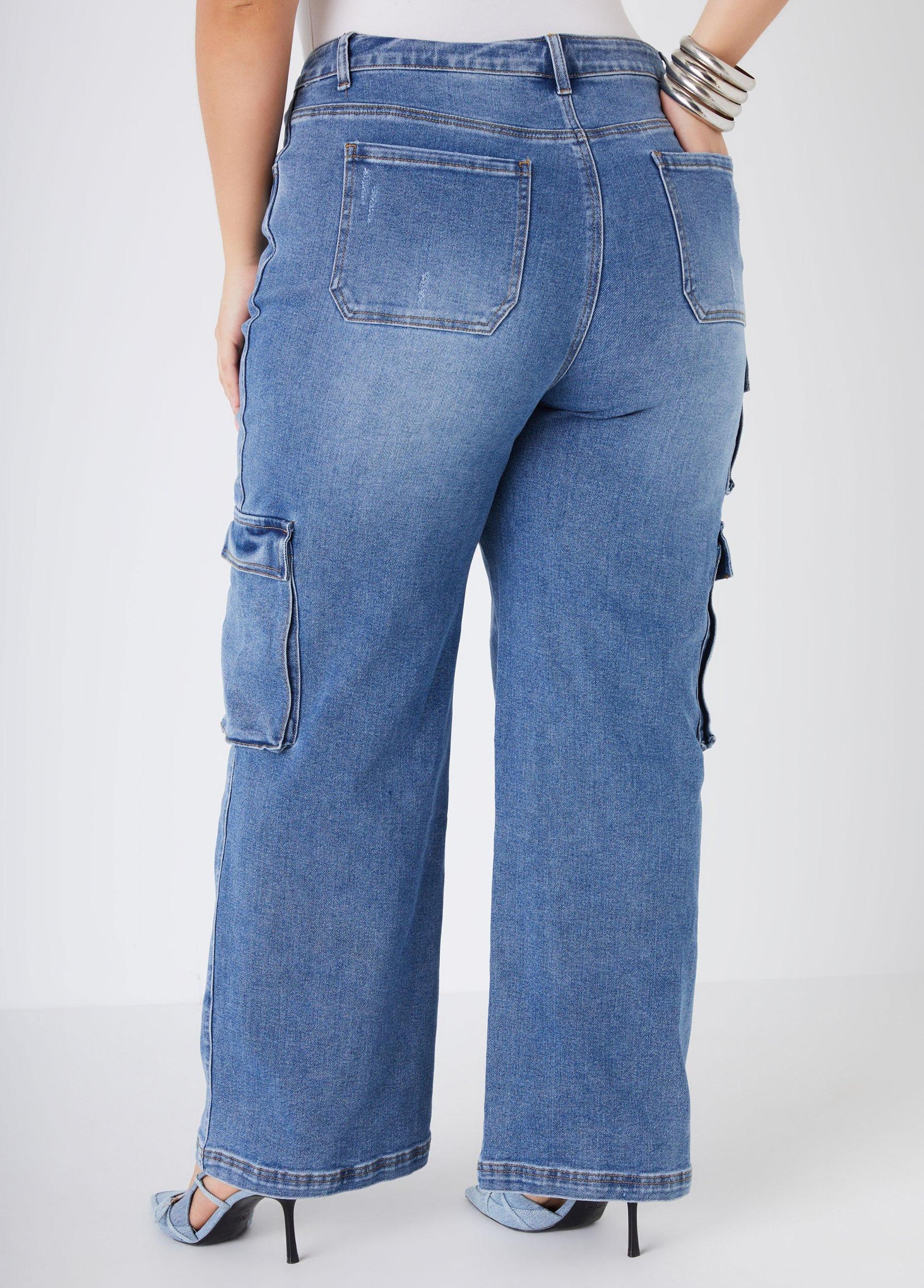 Mid Rise Stretch Denim Cargo Jeans Product Image