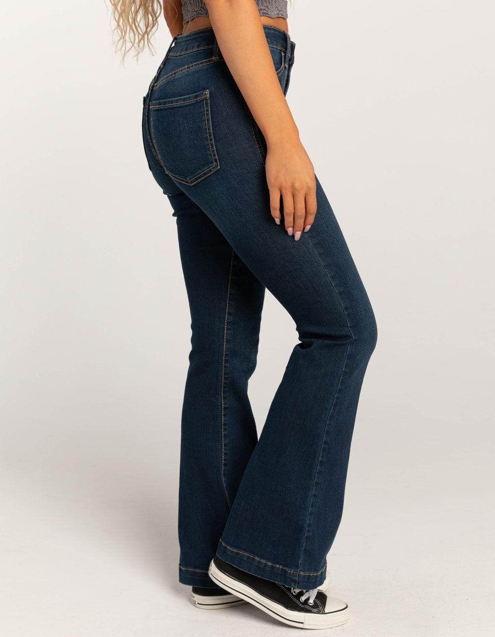 RSQ Womens Mid Rise Porkchop Pocket Flare Jeans - Dark Wash Product Image