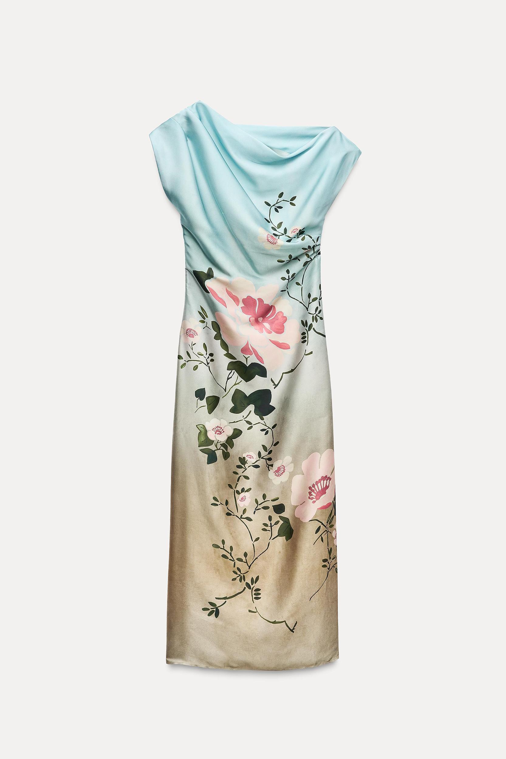 SATIN EFFECT FLORAL PRINT DRESS Product Image