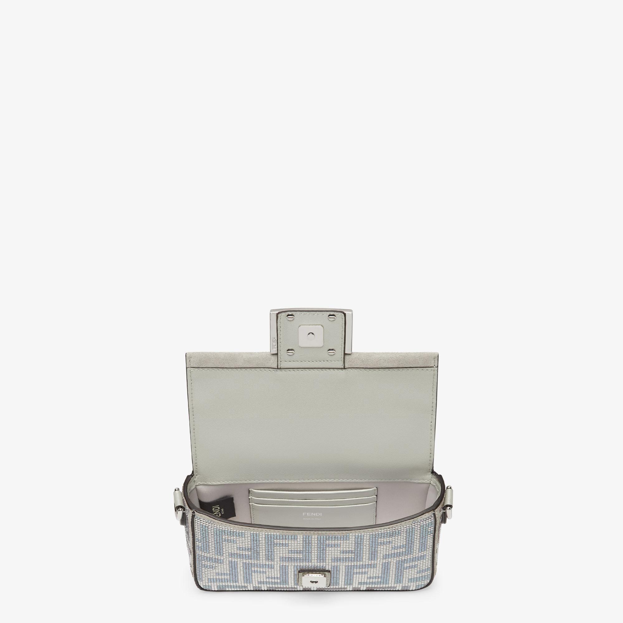 Baguette MiniSuede bag with FF in iridescent crystals and studs Product Image