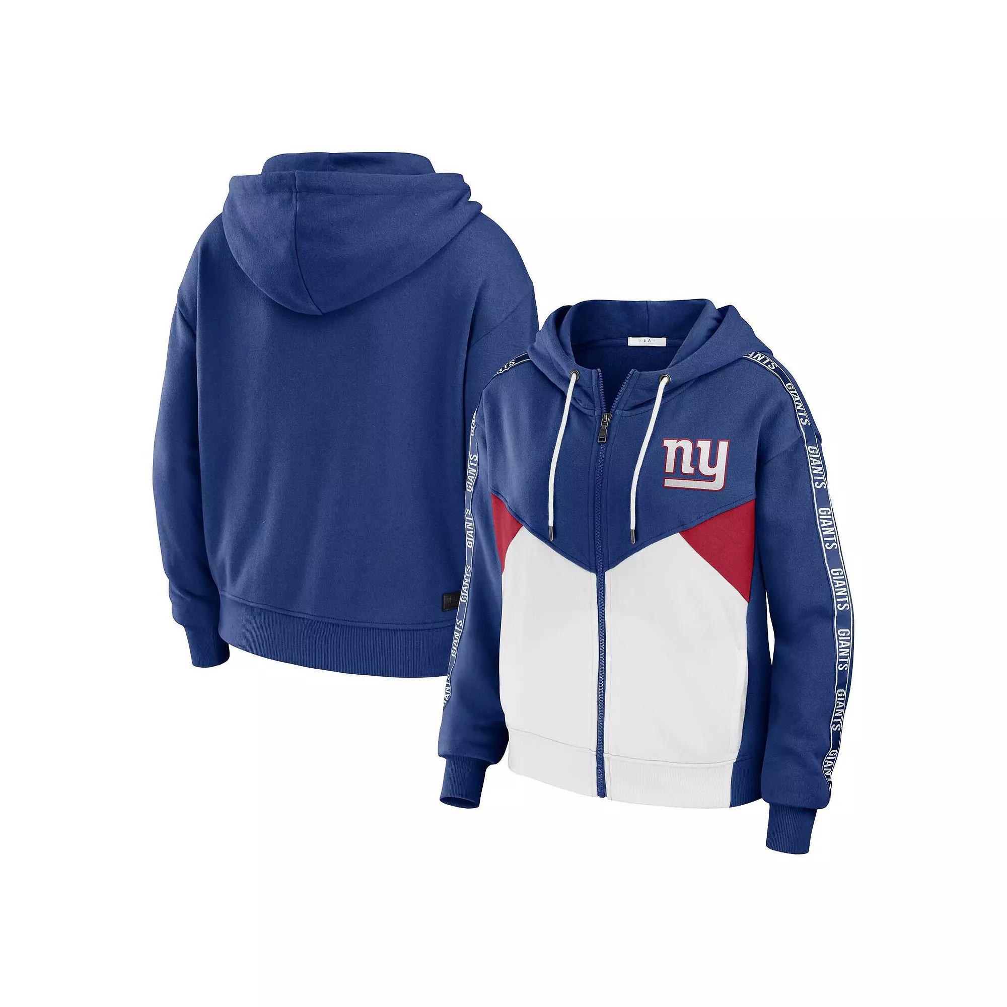 Women's WEAR by Erin Andrews Royal/White New York Giants Plus Size Color Block Full-Zip Hoodie, Size: 4XL, Blue Product Image