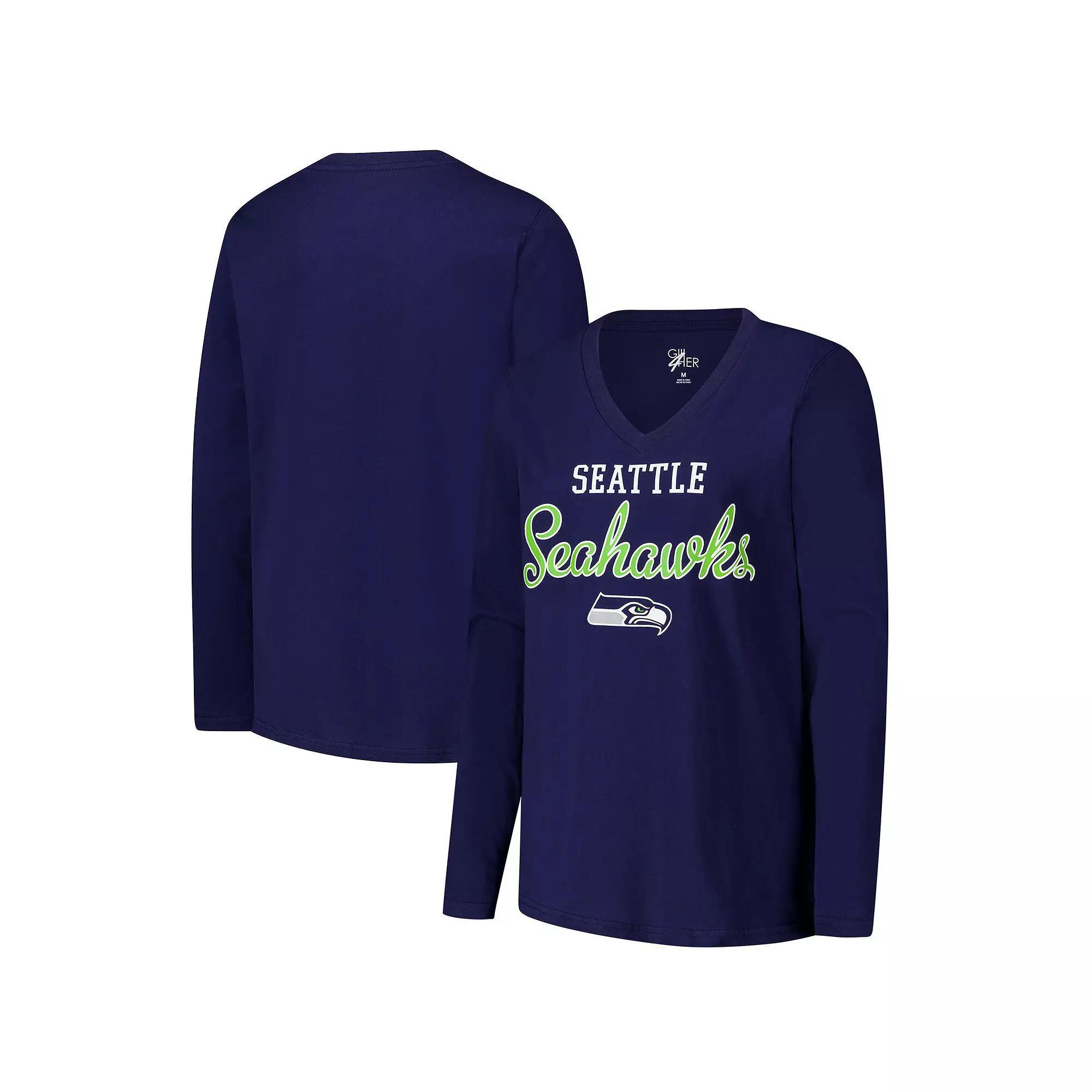 Women's G-III 4Her by Carl Banks College Navy Seattle Seahawks Post Season Long Sleeve V-Neck T-Shirt, Size: XS, Team Product Image