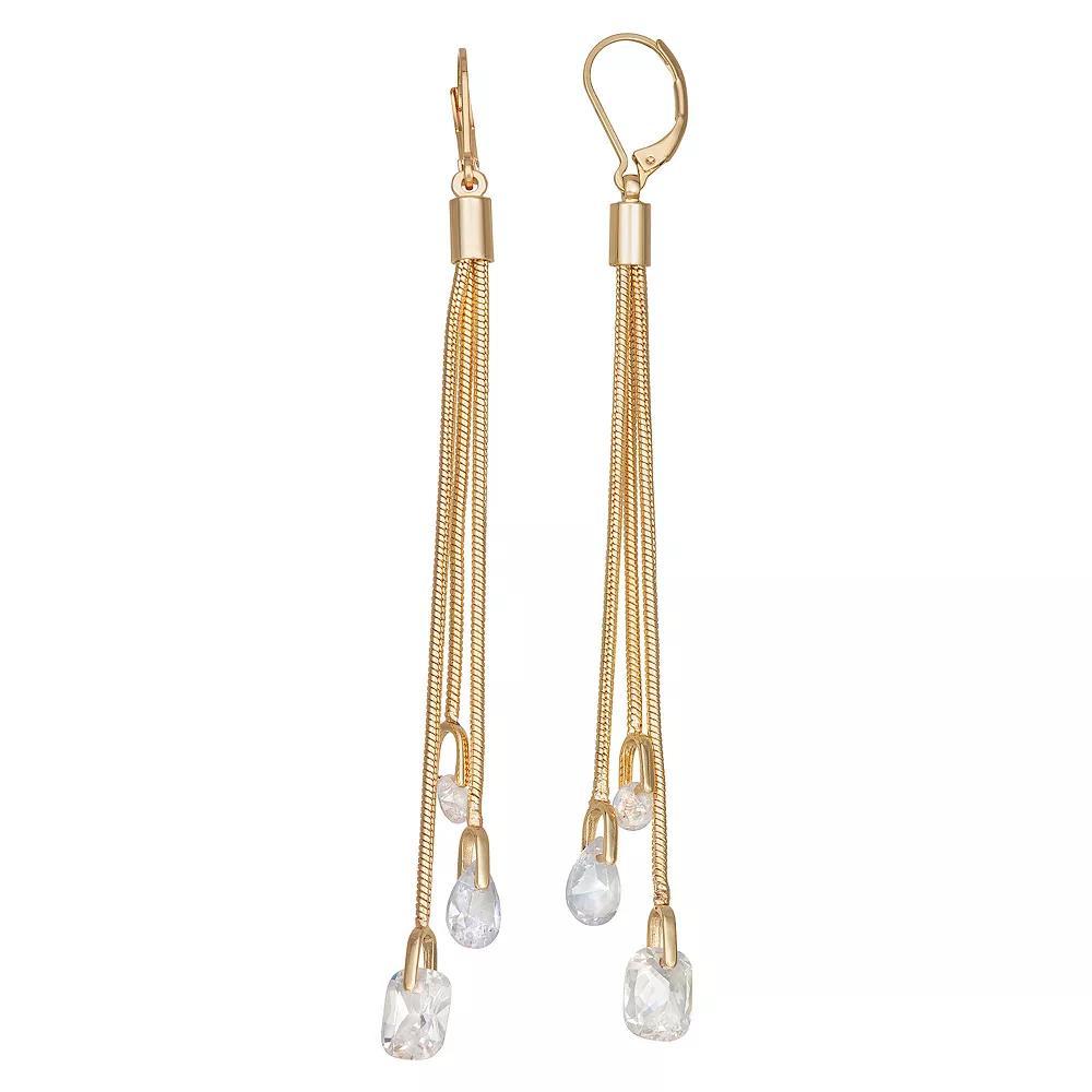 Nine West Gold Tone Crystal Tassel Linear Leverback Earrings, Womens Product Image