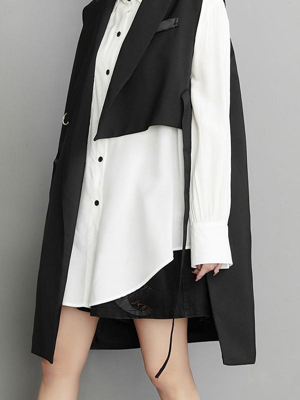 Sleeveless Asymmetric Pockets Tied Notched Collar Vest Outerwear Product Image
