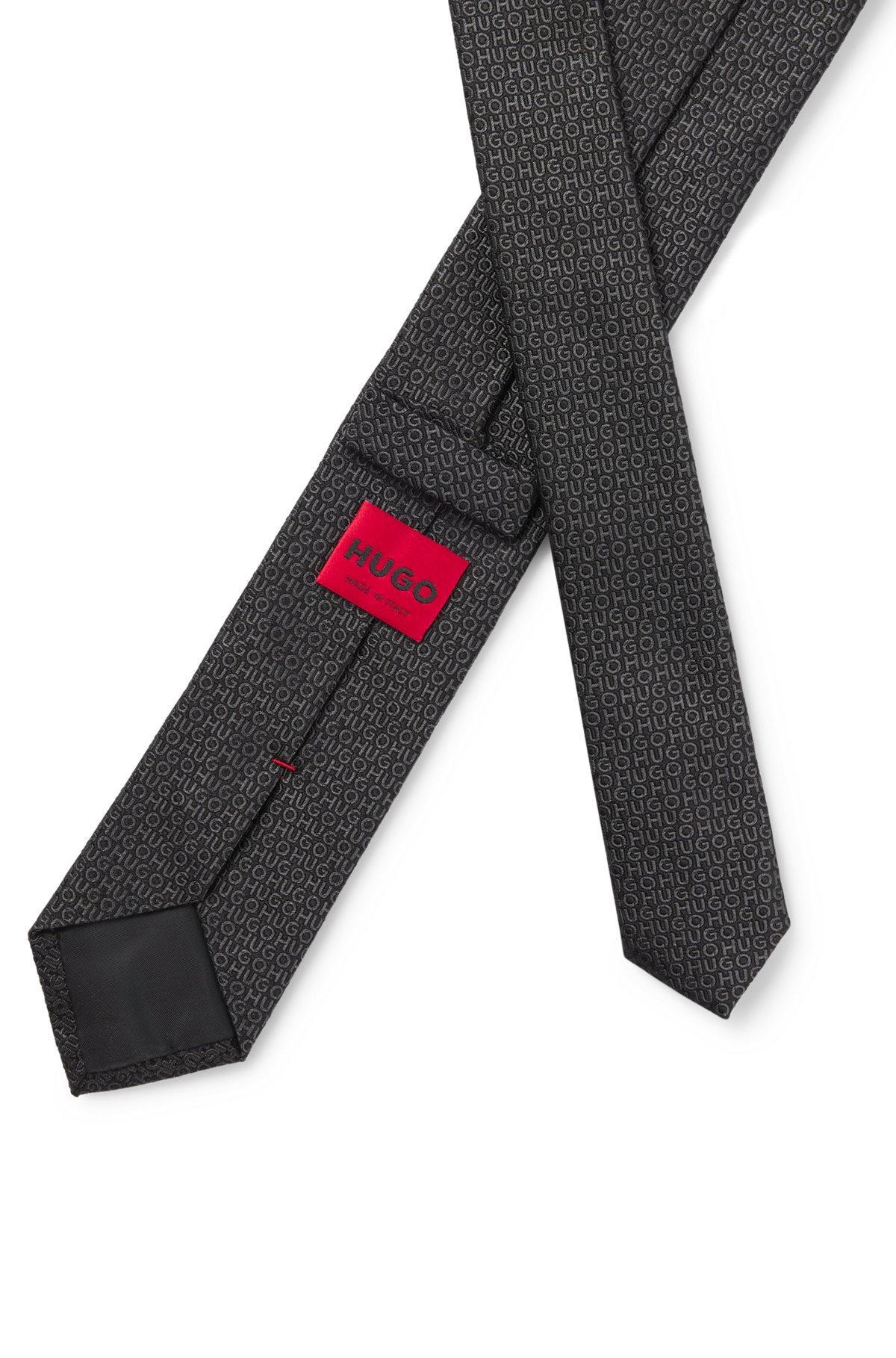 HUGO - Logo-jacquard tie in silk - Black Product Image