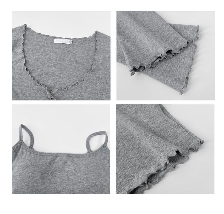 Lettuce-Edge Button-Up Skinny Tee with Camisole Top in 6 Colors Product Image