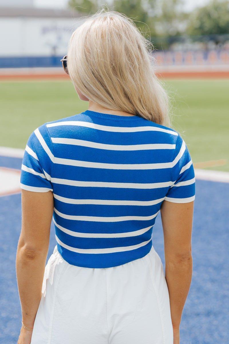 Blue and White Striped Cropped Sweater - FINAL SALE Product Image