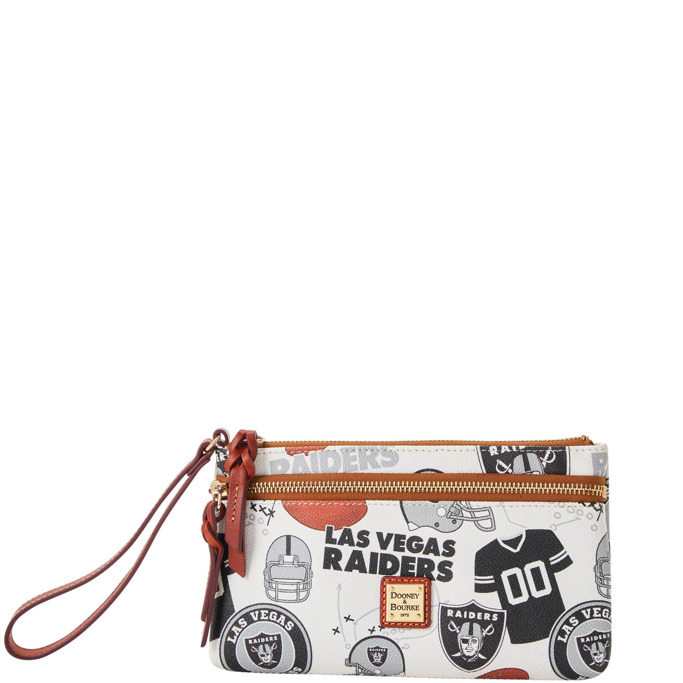 Dooney & Bourke Womens NFL Raiders Double Zip Coated Cotton Wristlet in White Multi Product Image