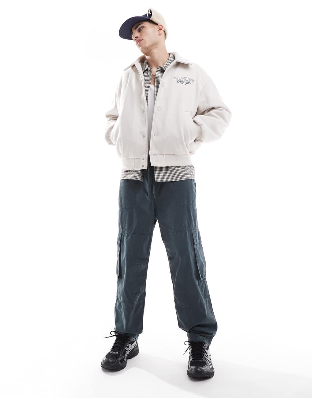 Bershka harrington jacket in ecru Product Image