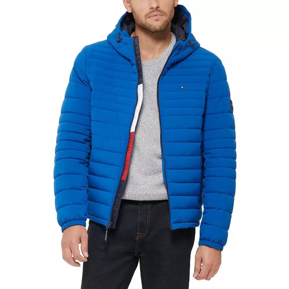Men's Tommy Hilfiger Stretchy Hooded Puffer Jacket, Size: XL, Black Product Image