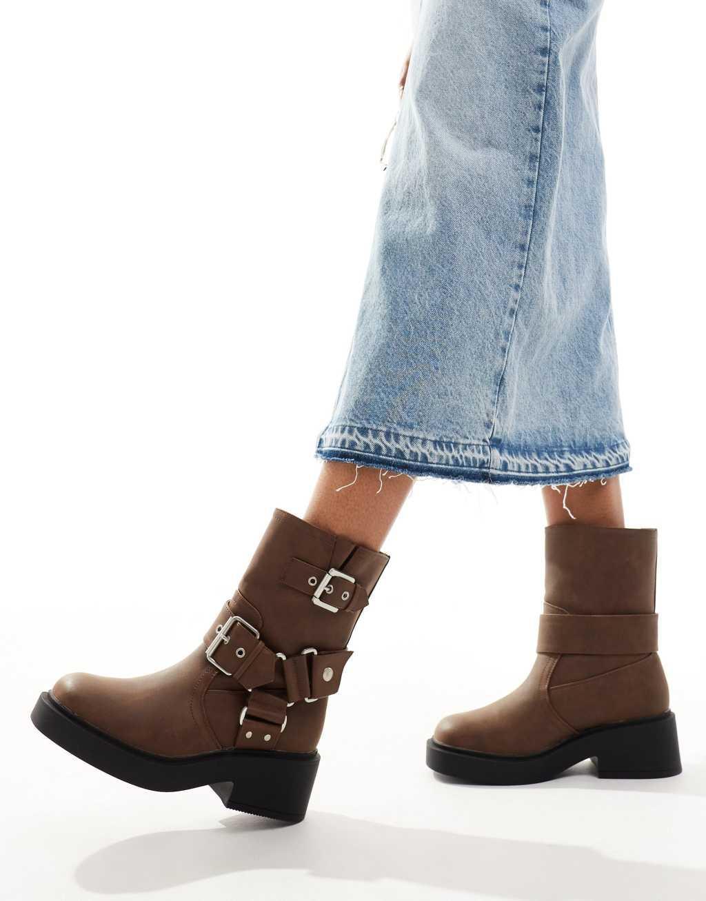 ASOS DESIGN Aim harness biker ankle boots Product Image