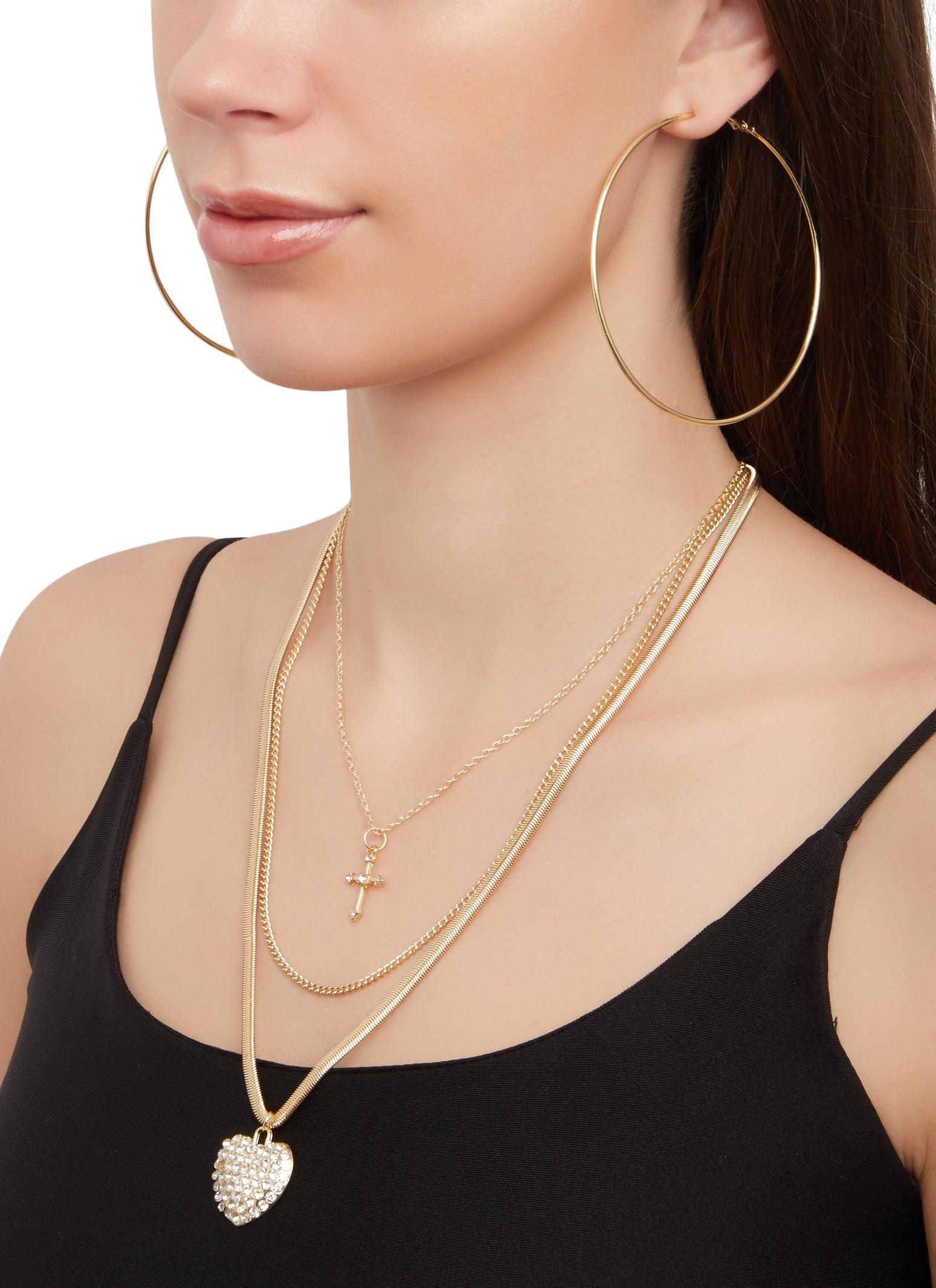 Religious Charm Layered Necklace and Drop Earrings Female Product Image