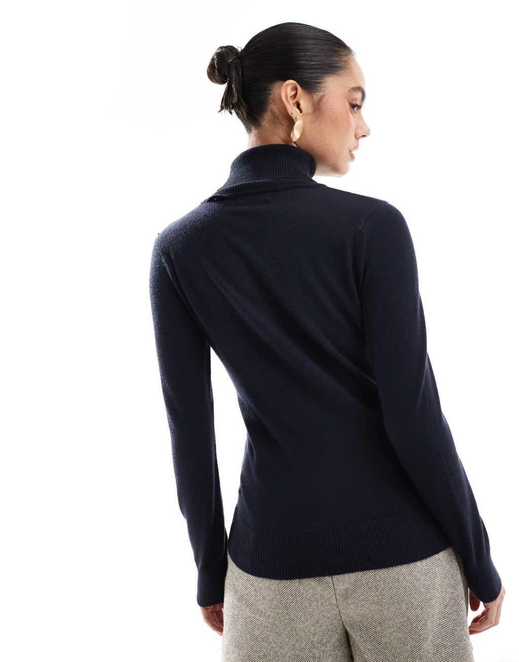French Connection super soft roll neck light knit sweater in navy Product Image
