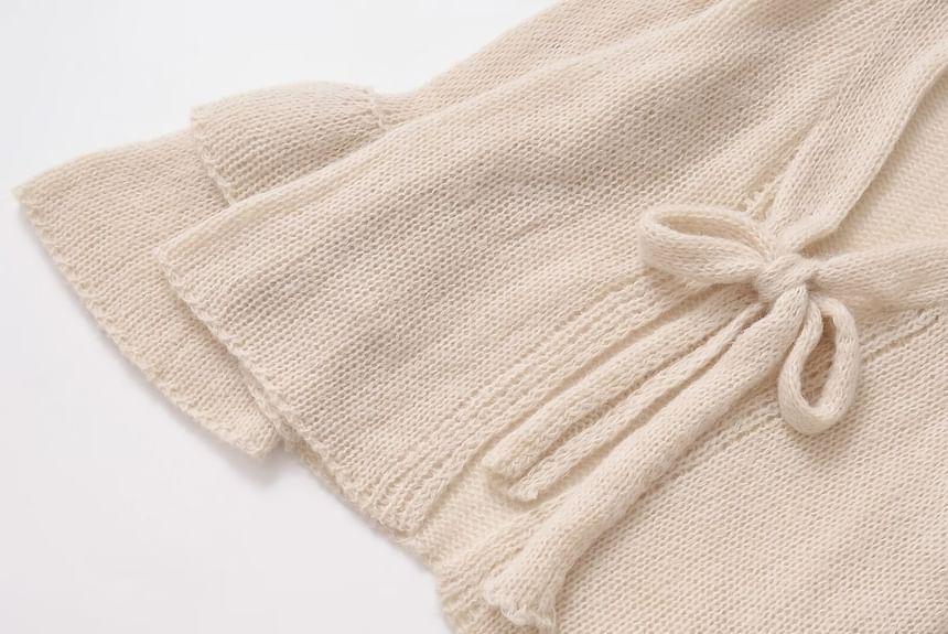 Bell Sleeve V-Neck Plain Tie Front Cardigan Product Image