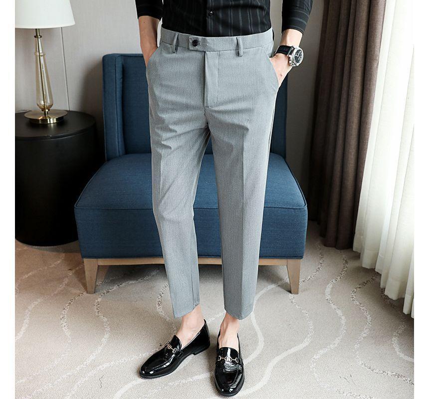Plain Cropped Straight Leg Dress Pants Product Image