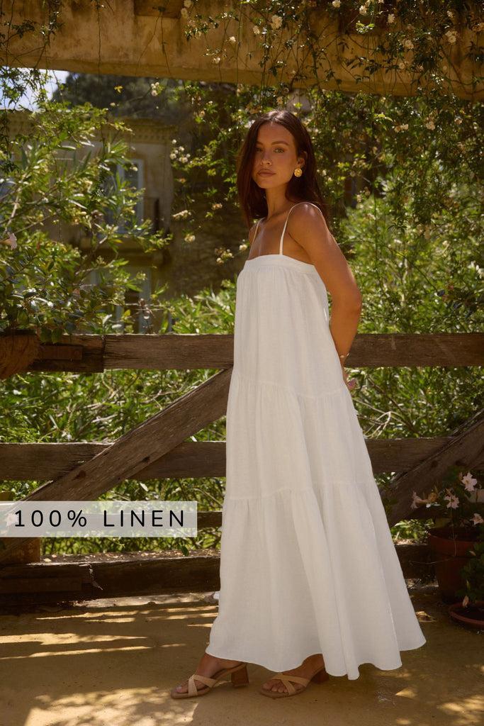 Liliana 100% Linen Maxi Dress White Product Image