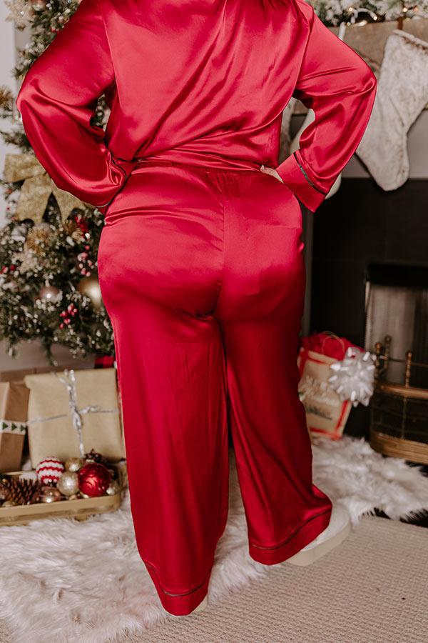 Feeling Luxurious Satin Pajama Pants in Red Curves Product Image