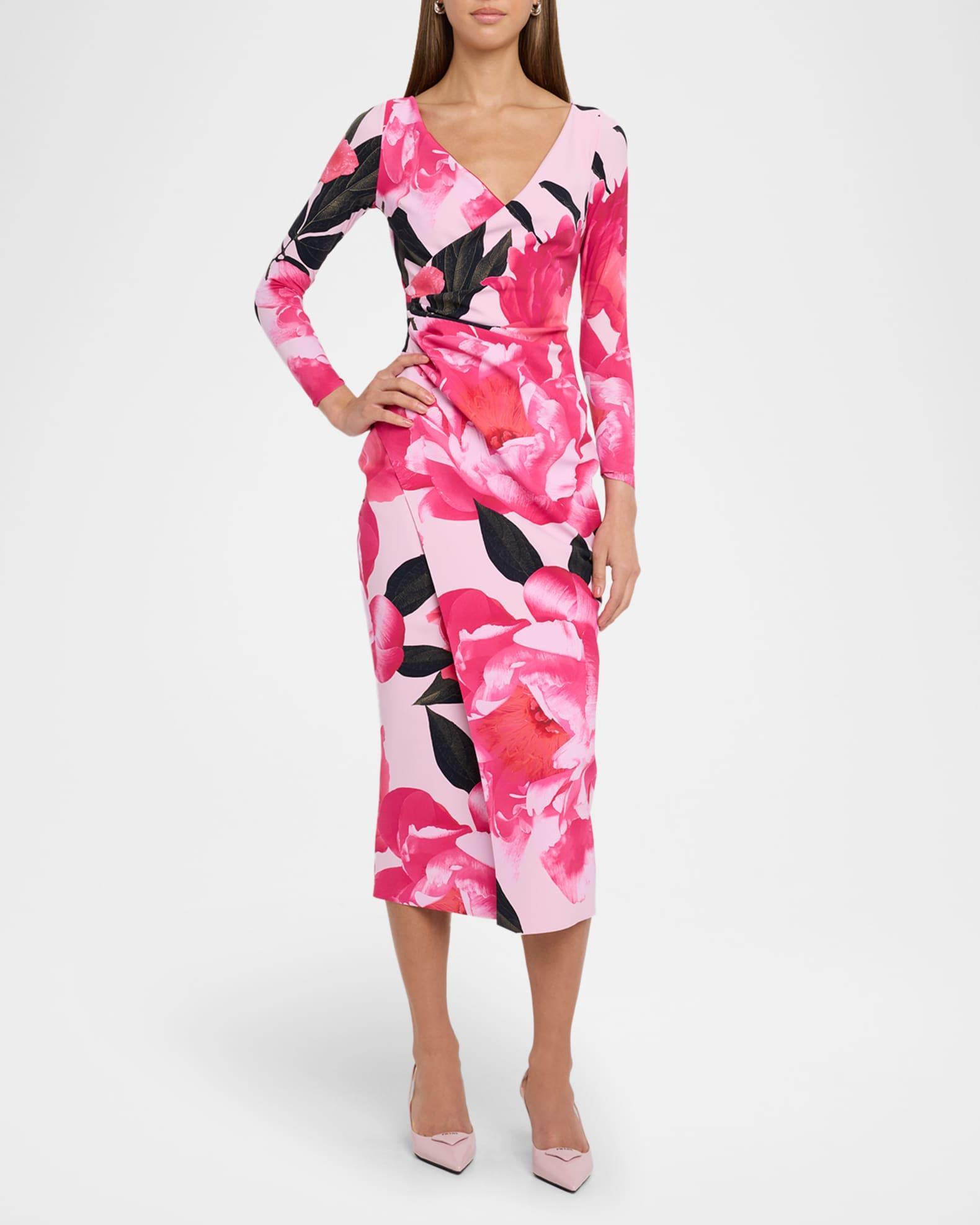 Ruched Floral-Print Bodycon Midi Dress Product Image