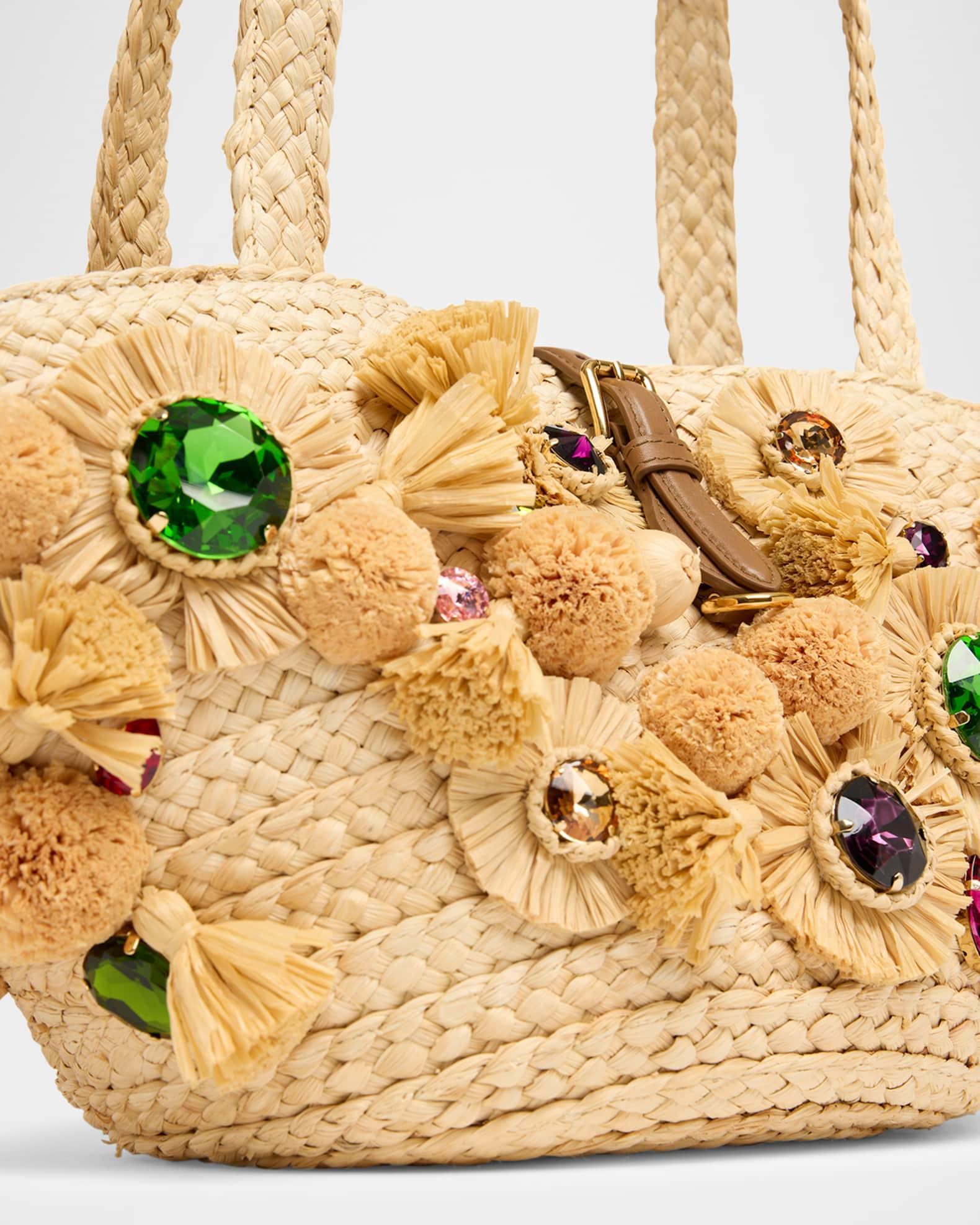 Floral Embellished Raffia Tote Bag Product Image