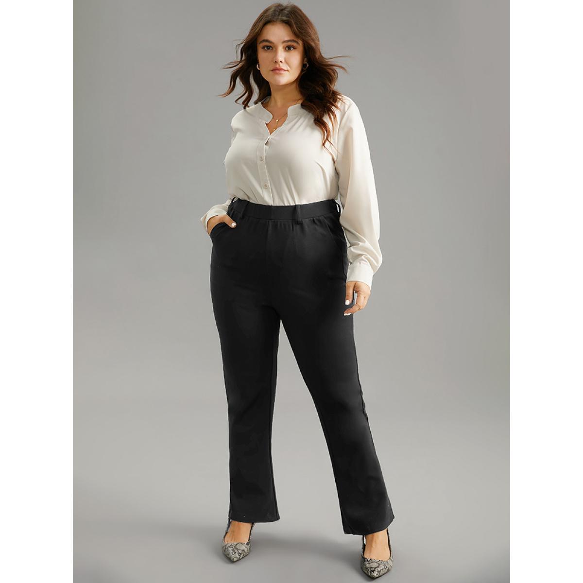 Plus Size Solid Very Stretchy High Rise Bootcut Thick Pants Women Black Casual Bootcut High Rise Everyday Pants BloomChic 28/5X Product Image