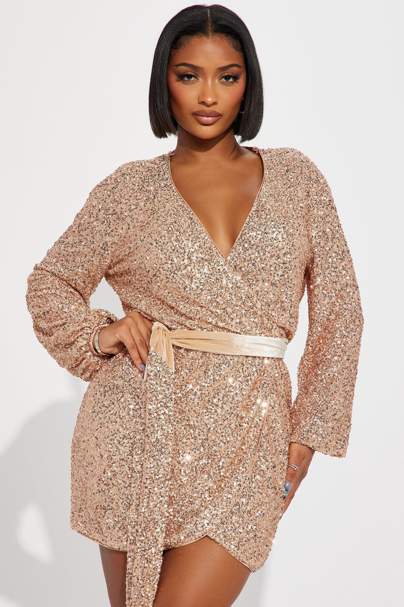 Wrap It Up Sequin Mini Dress - Gold Product Image