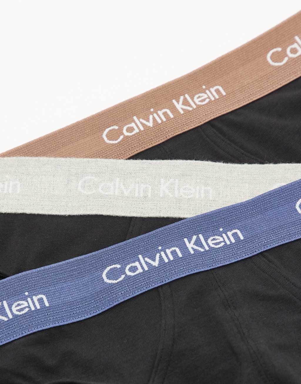 Calvin Klein Cotton Stretch 3 pack hipster briefs with colored waistband in black Product Image