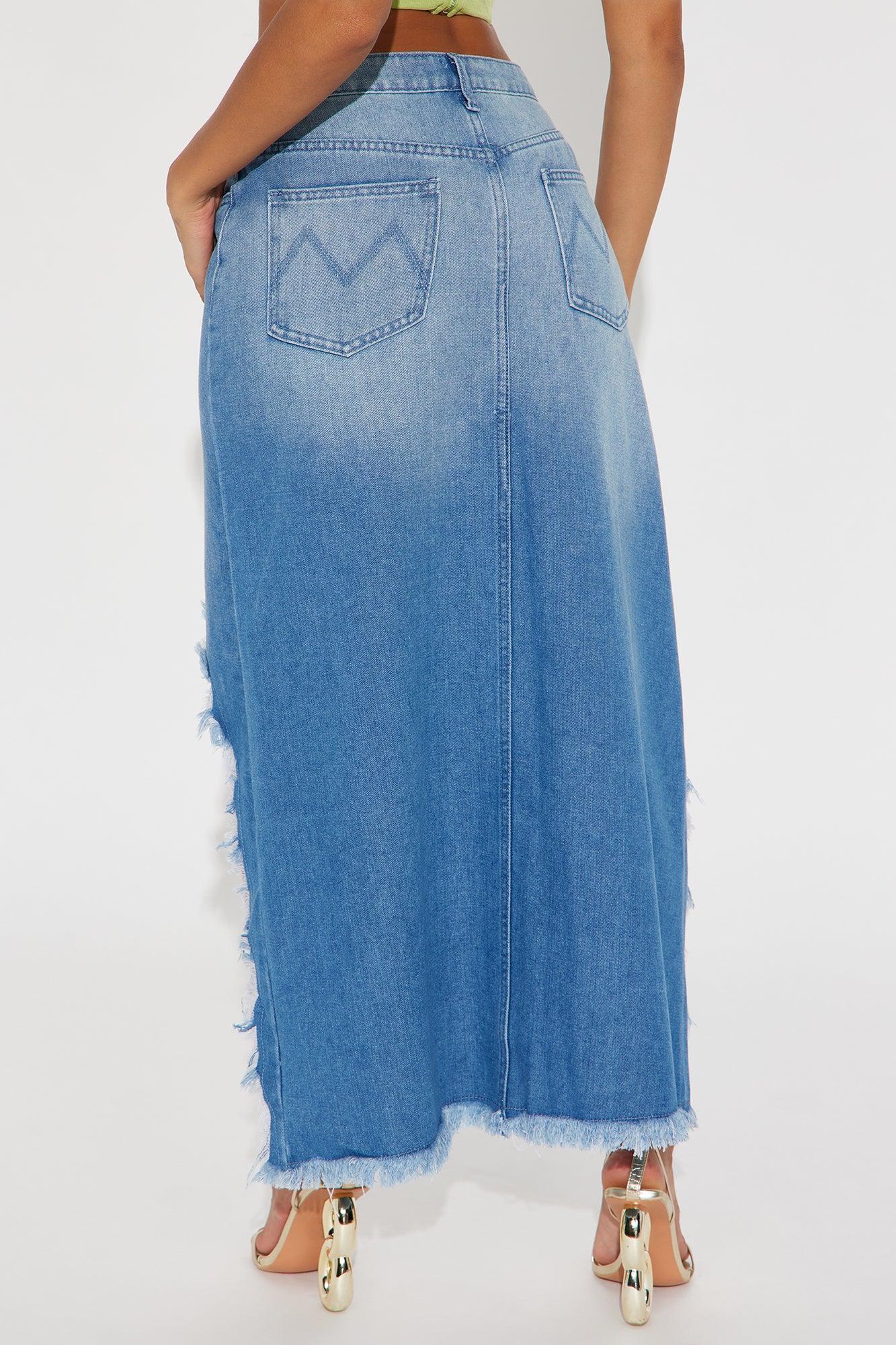 Last Chance Denim Maxi Skirt - Medium Wash Product Image