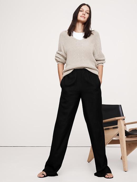 Pull-On Wide-Leg Drapey Twill Pant Product Image