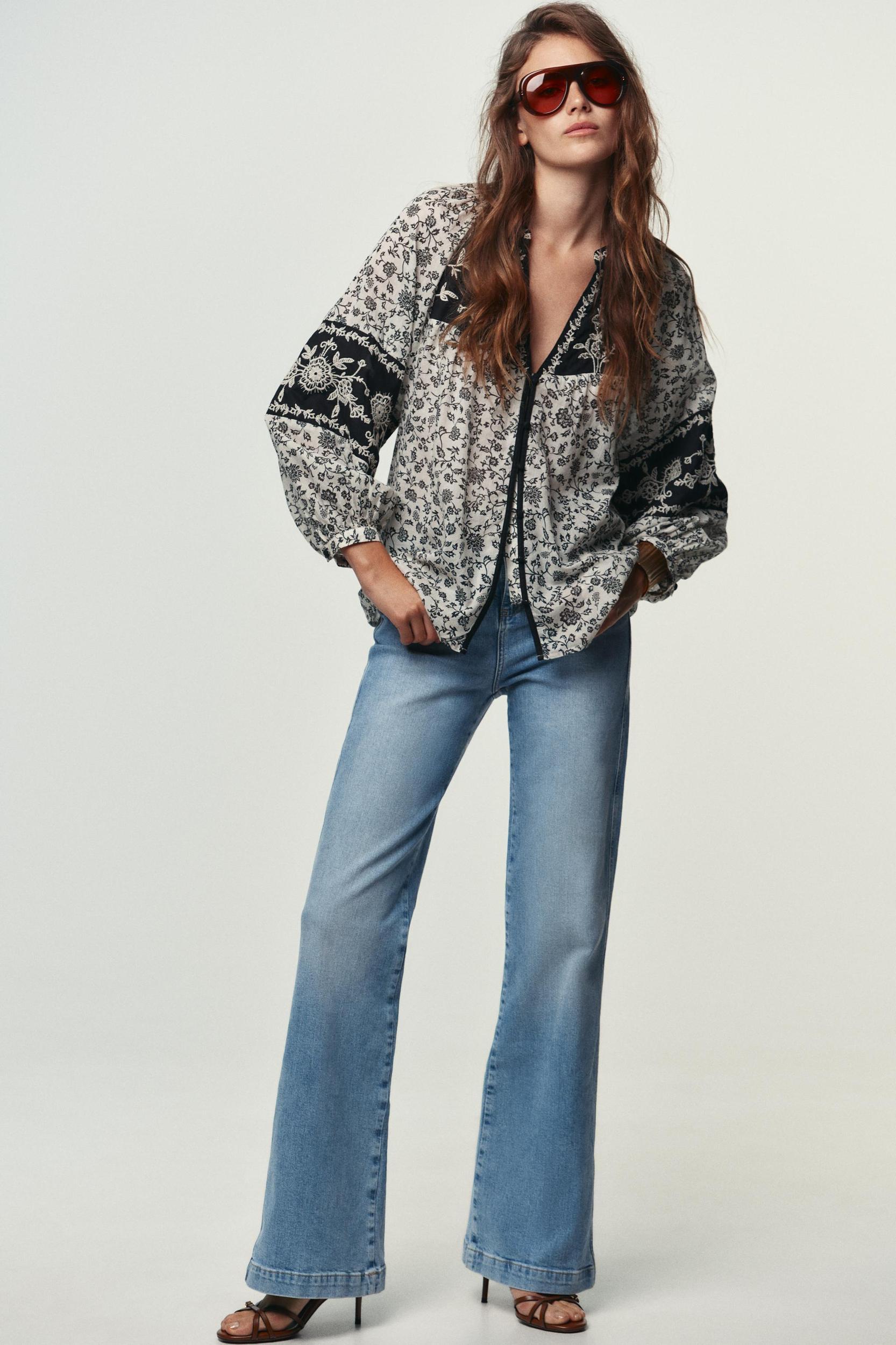FLORAL PRINT BEADED EMBROIDERY BLOUSE Product Image