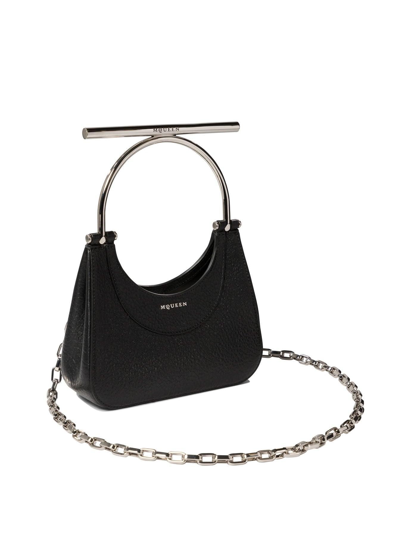ALEXANDER MCQUEEN Structured Leather Cross-bar Bag With Chain Strap In Black Product Image