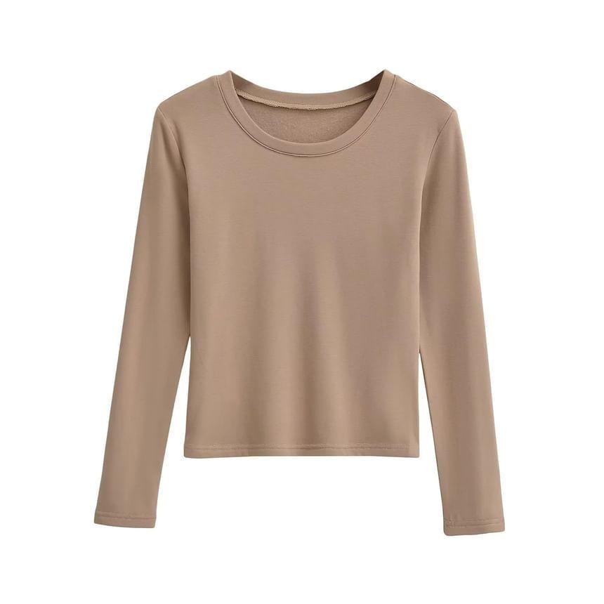 Long-Sleeve Round Neck Plain Tee Product Image