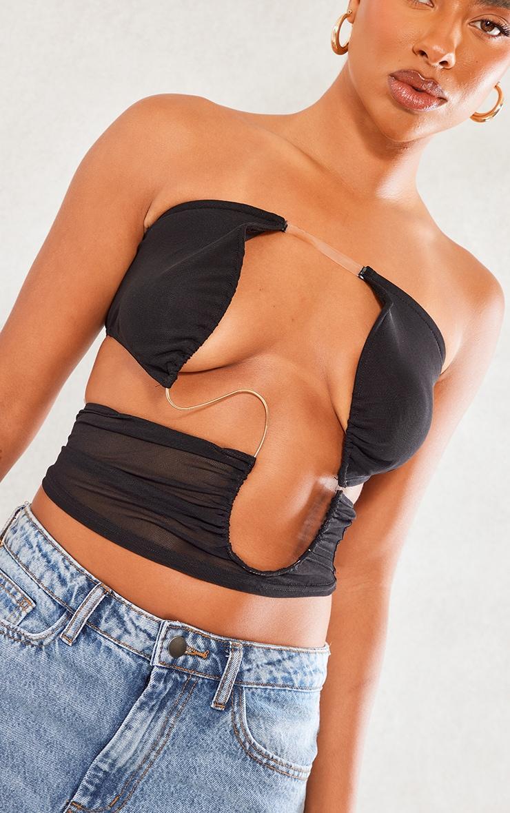 Black Mesh Wiring Detail Crop Top Product Image