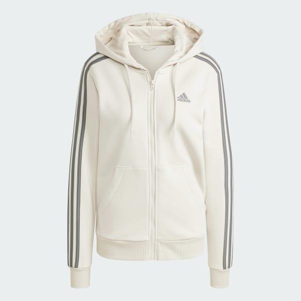 adidas Essentials 3-Stripes Full-Zip Fleece Hoodie Linen Green S Womens Product Image