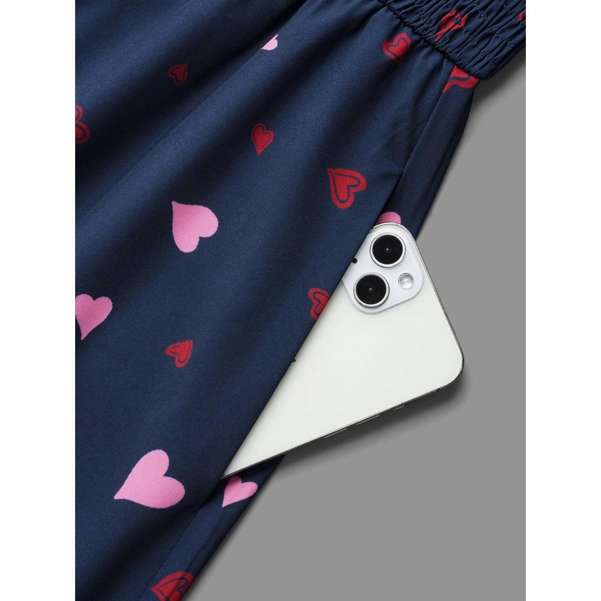 Plus Size Square Neck Shirred Hearts Midi Dress Indigo Women Elegant Shirred Square Neck Long Sleeve Curvy BloomChic 14-16/1X Product Image