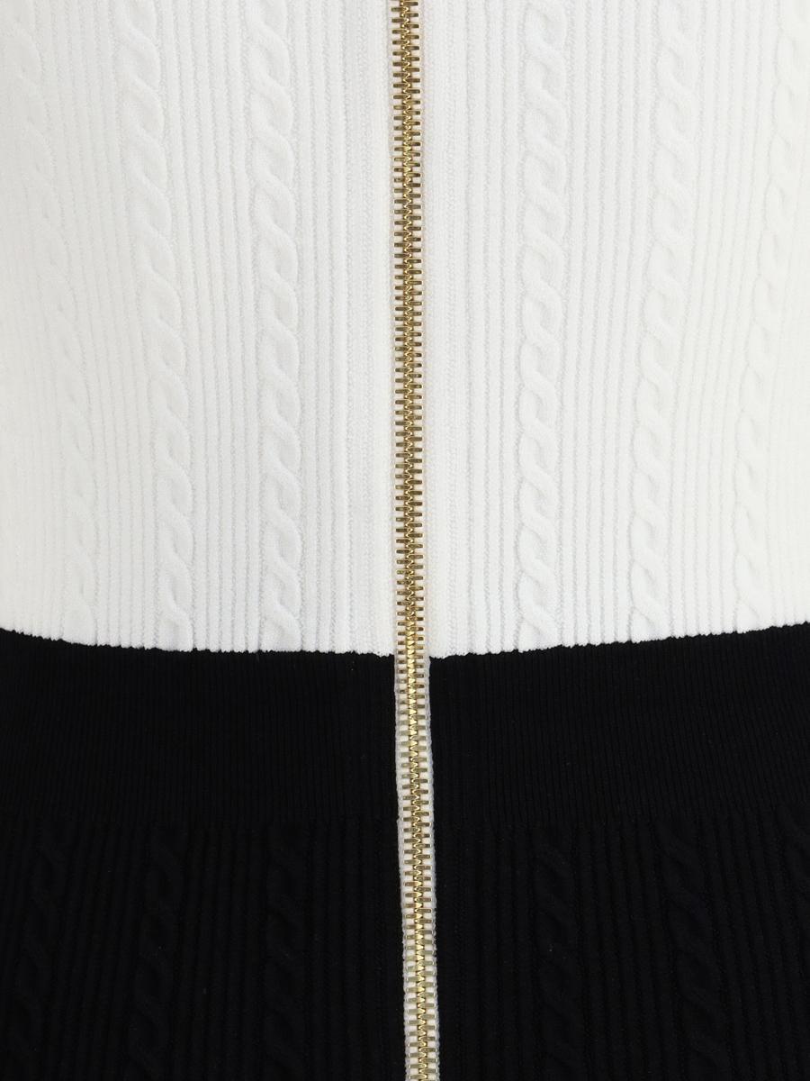 BALMAIN V-neck Buttoned Strong-shoulder Torsade Knit Mini Dress In White Product Image