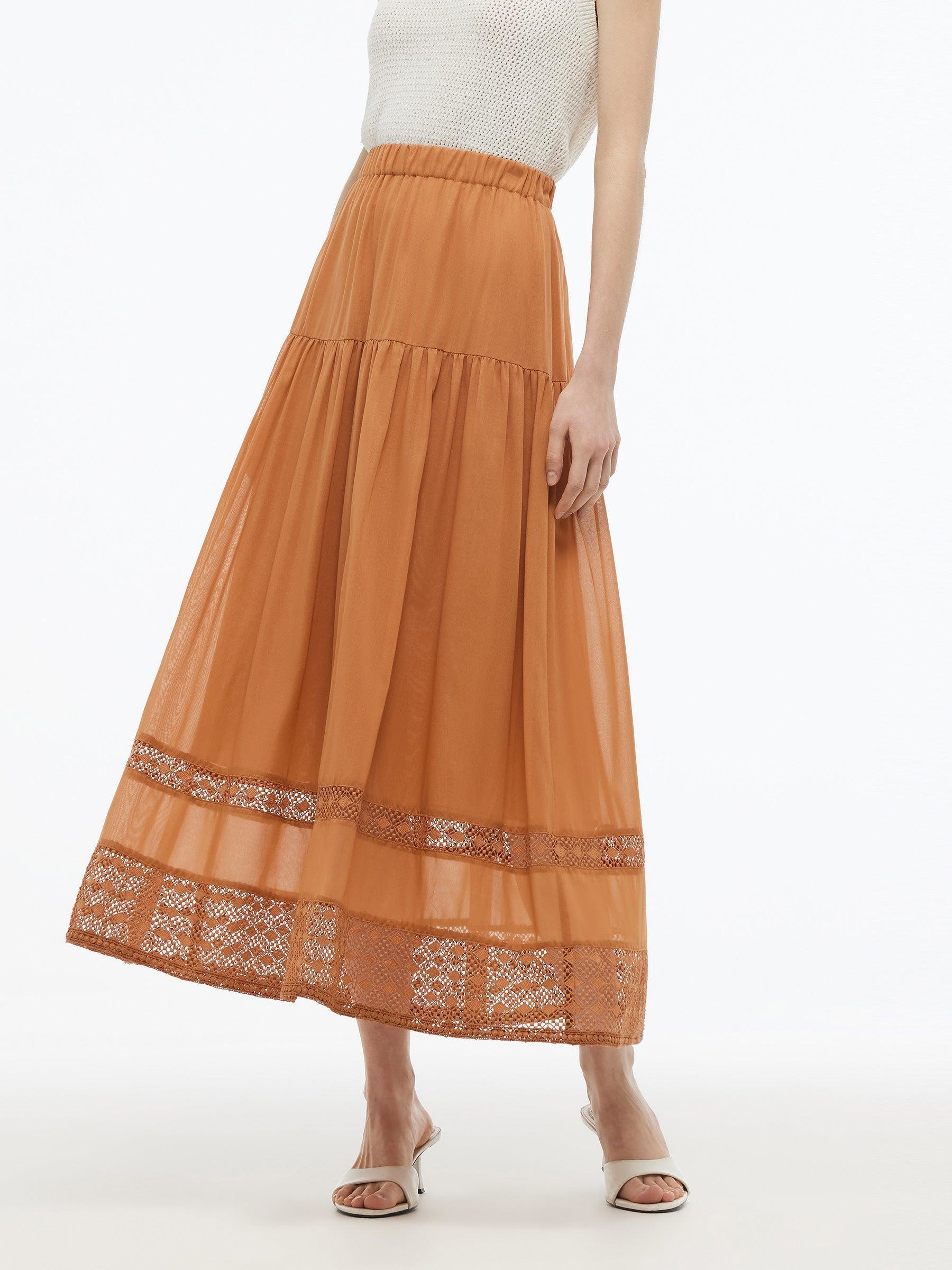 100% Cotton Patchwork Lace Embroidered Women Skirt Product Image