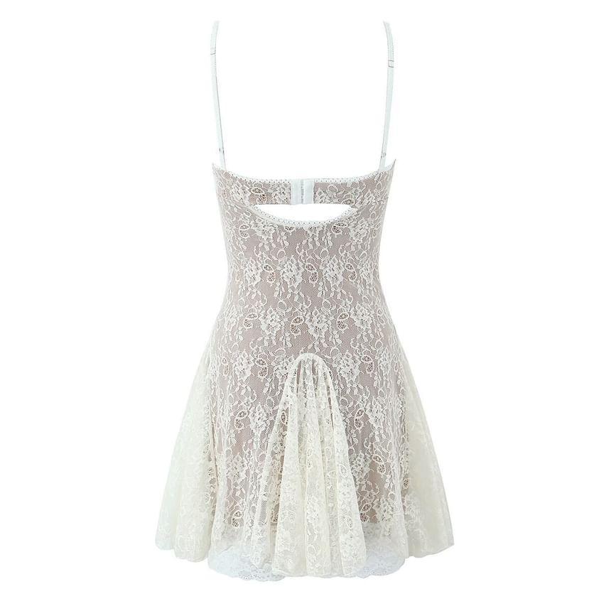 Spaghetti Strap Lace Slim-Fit Mini A-Line Dress Product Image