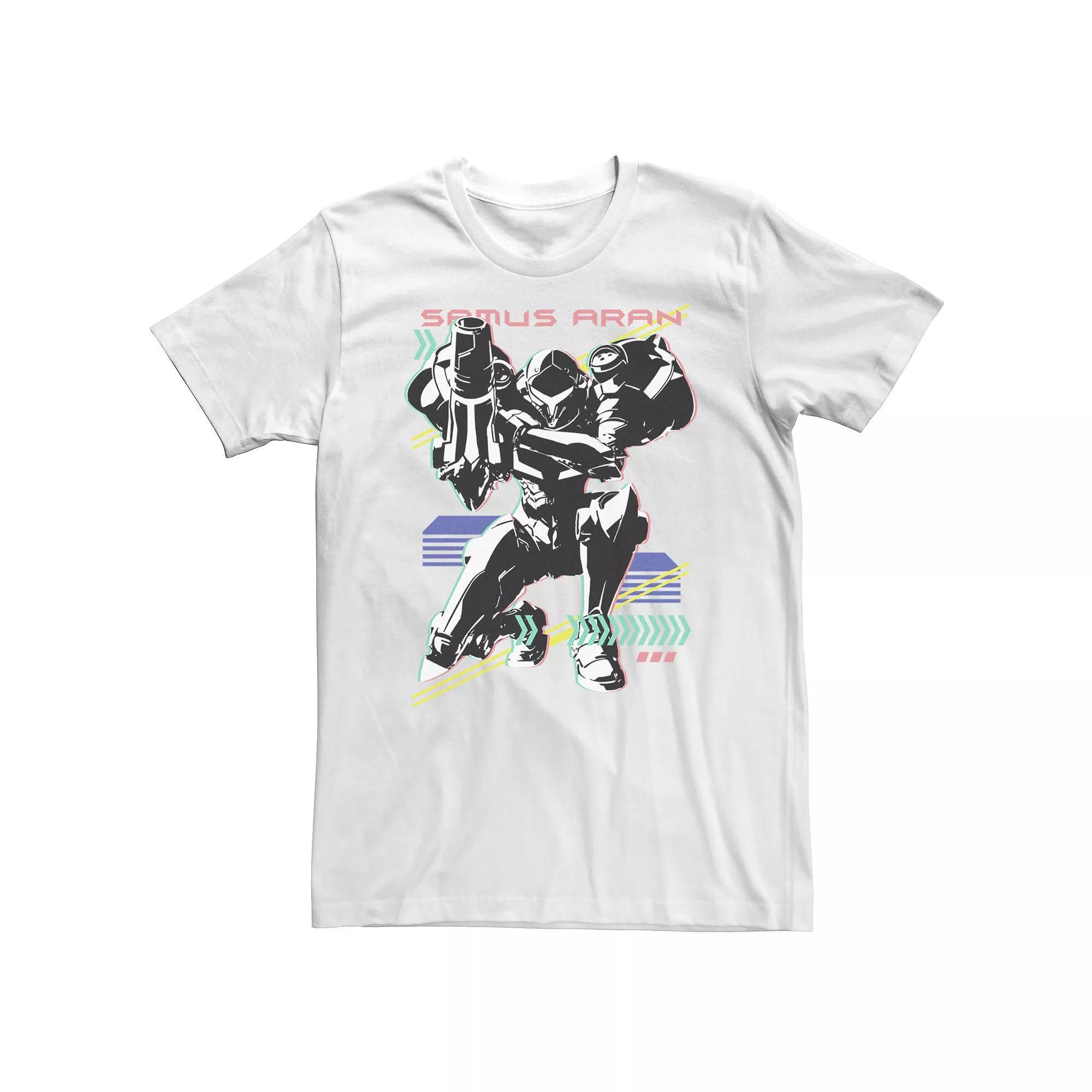 Big & Tall Nintendo Metroid Samus Aran Retro Neon Poster Tee, Men's, Size: 3XL Tall, White Product Image