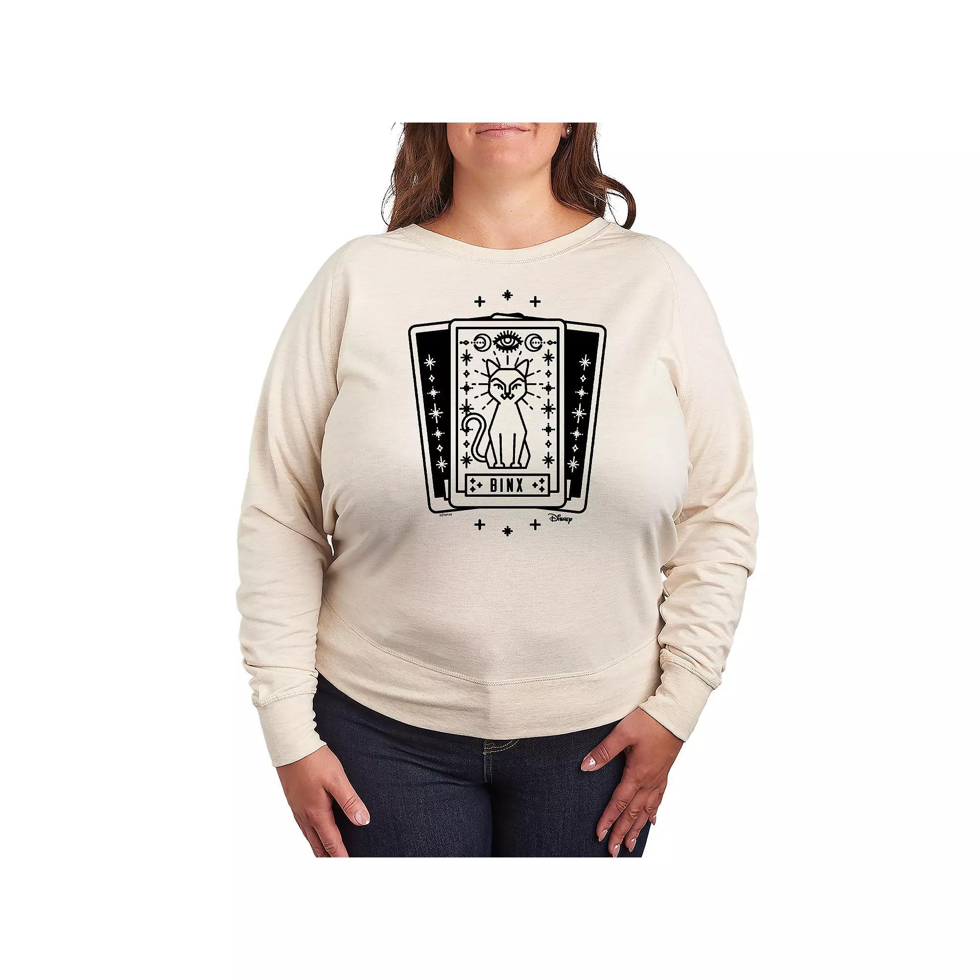 Disneys Hocus Pocus Binx Plus Size Tarot Card French Terry Long Sleeve Tee, Womens Product Image