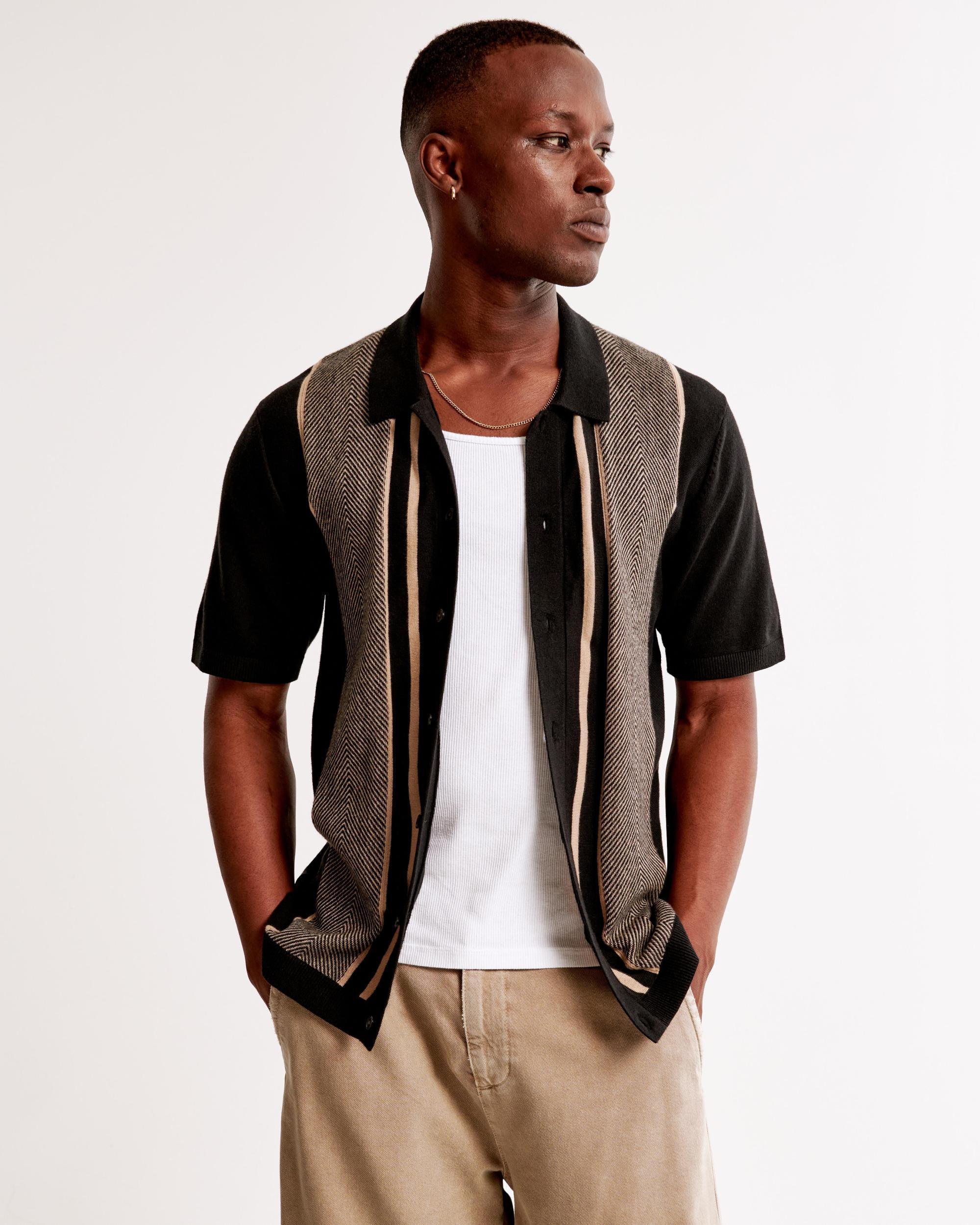 Retro Striped Button-Through Sweater Polo Product Image