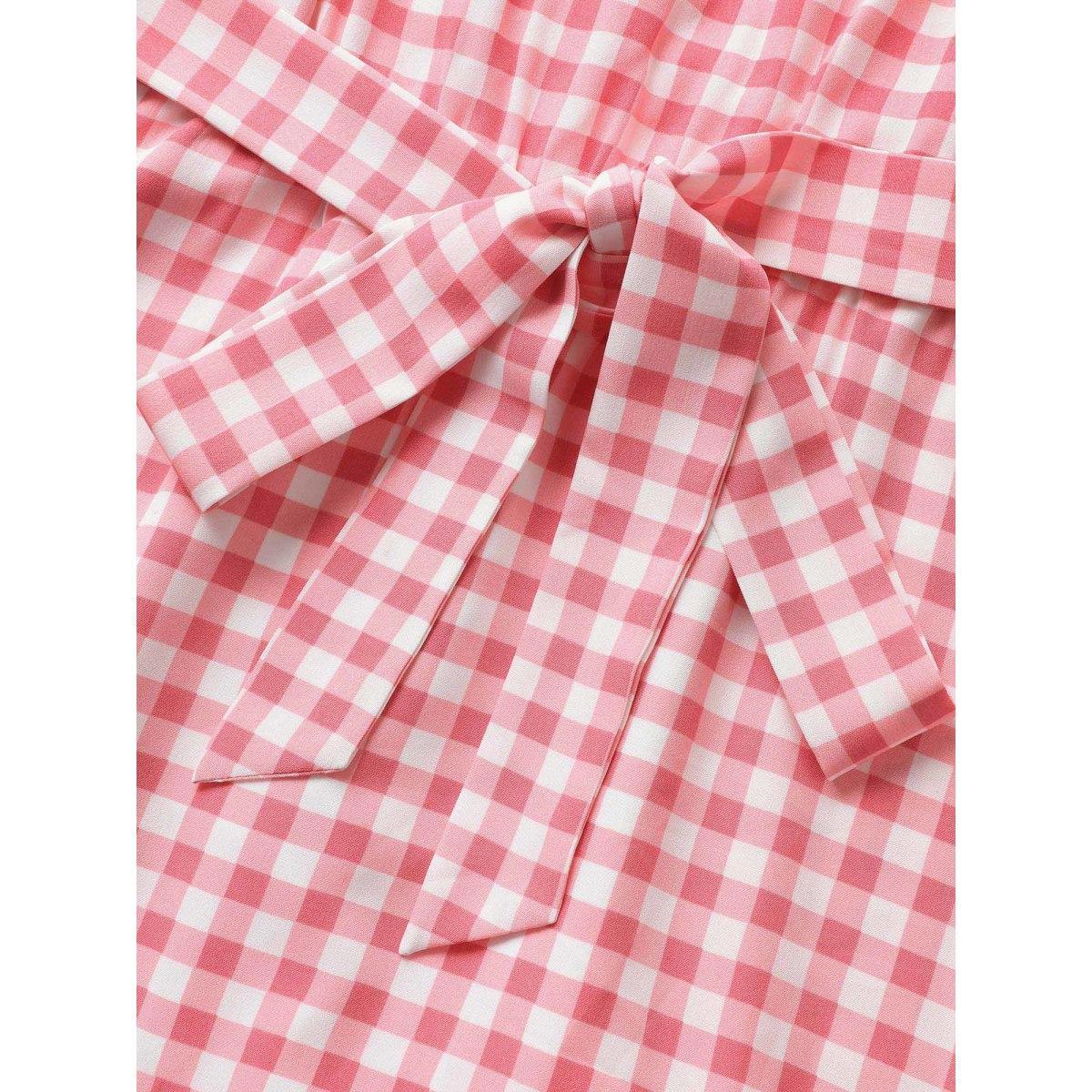 Plus Size Gingham Elastic Waist Sleeveless Maxi Dress Blush Women Casual Belted Round Neck Sleeveless Curvy BloomChic 18-20/2X Product Image