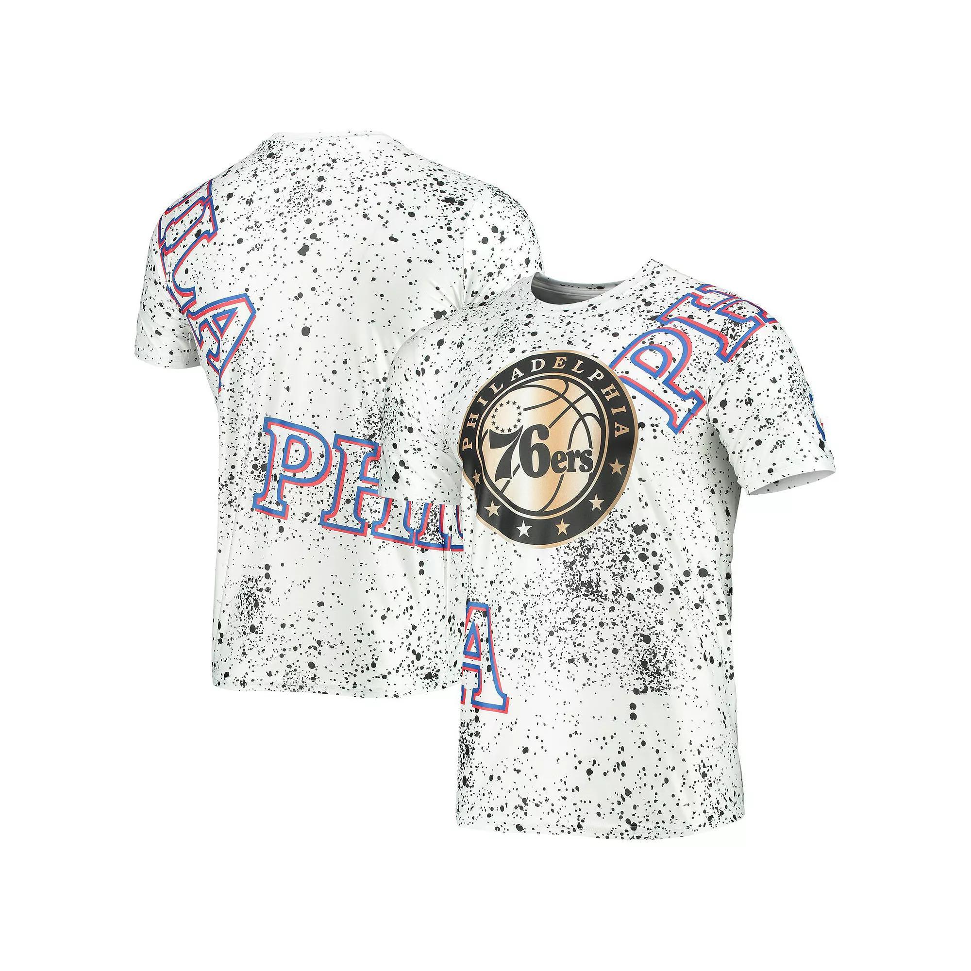 Men's White Philadelphia 76ers Gold Foil Splatter Print T-Shirt, Size: Medium, 76r White Product Image