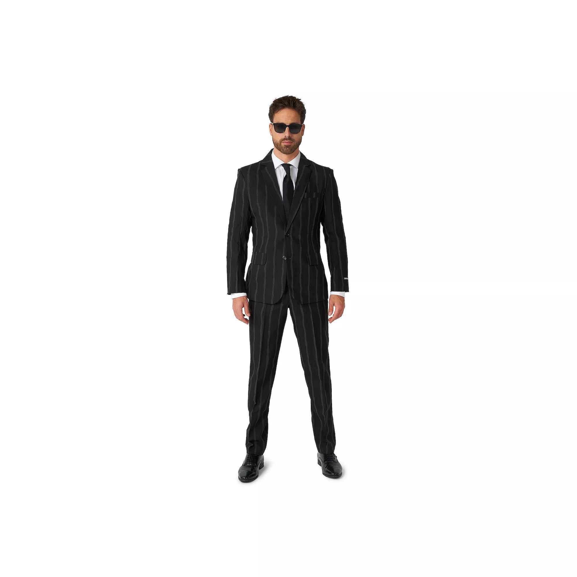 Men's Suitmeister Oversized Glow-in-the-Dark Pinstripe Party Suit, Size: XL, Black Product Image