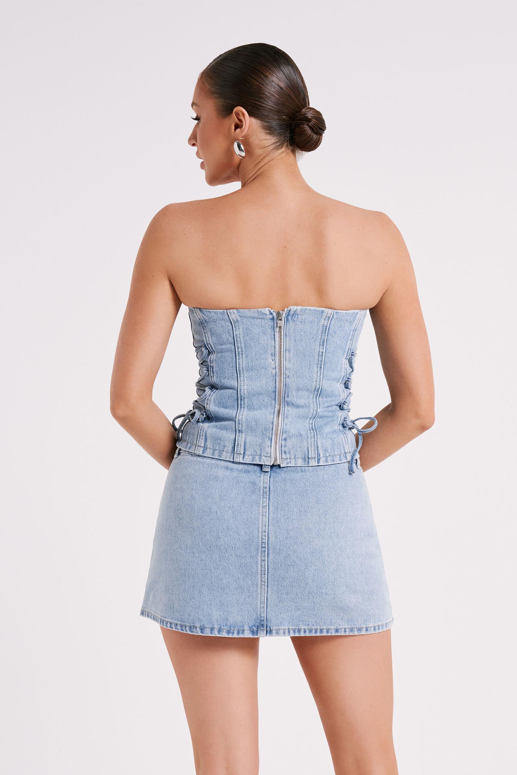 Scheana Denim Corset - Mid Blue Product Image