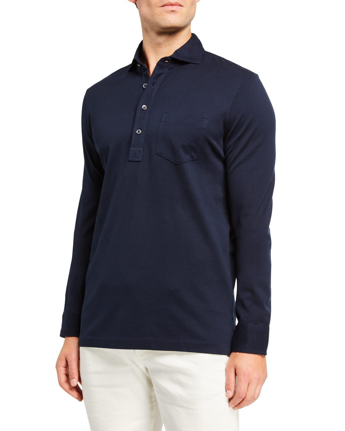 Mens Washed Non-Logo Long Sleeve Polo Product Image